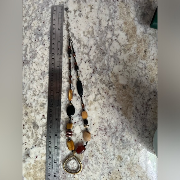 Retired SILPADA Hammered Sterling Silver Brass Shell Stone Mixed Bead Necklace - Picture 3 of 8